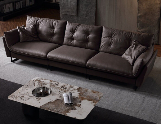 Sofá de 4 plazas Sofas de lujo de cuero artificial grande 260cm Muebles de diseñador