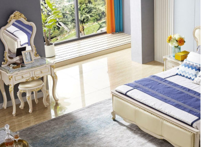 Tocador Espejo Mesa Conjunto Dormitorio Taburete Madera Diseñador