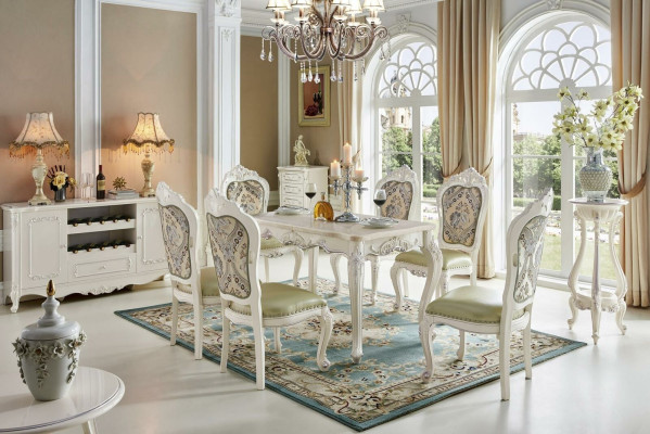 Muebles de lujo, juego de sillas con 4 sillas, conjunto de comedor, sillón Chesterfield.