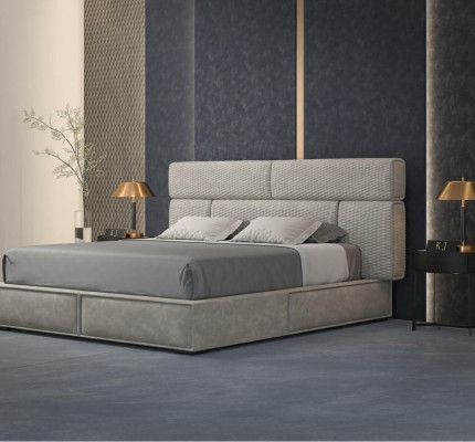 Diseño de cama doble matrimonial moderna para hotel.