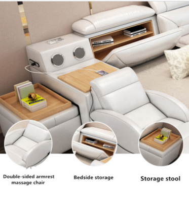 Diseño de cama de lujo doble de cuero con USB, multifunción de hotel.