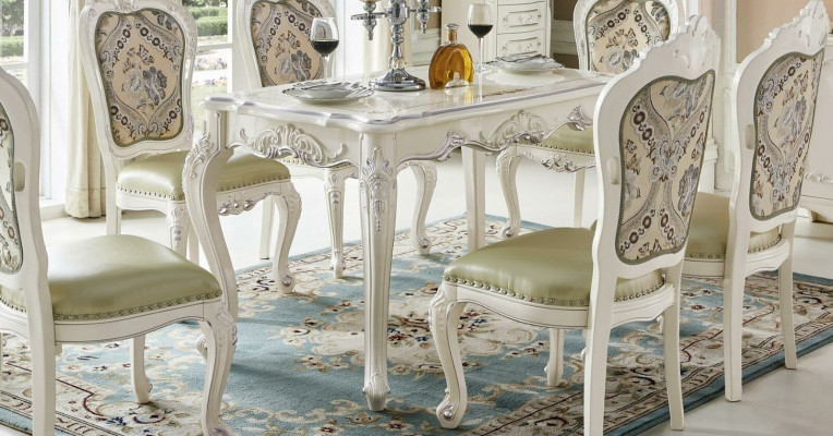 Mesa de comedor barroca Conjunto de mesa Escenografía de sala de estar Comedor Madera Diseño