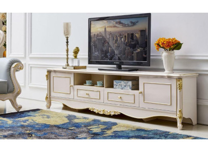 Mueble de televisión bajo tipo buffé, mesa de TV, sala de estar, armario de madera clásico barroco.