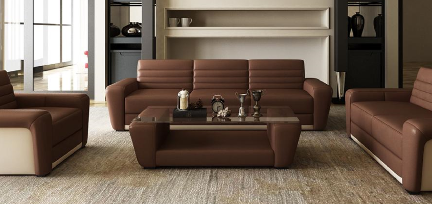 Sofá de cuero Sofá Sofá Acolchado Asiento Conjunto completo de sofás modernos 3+2+1