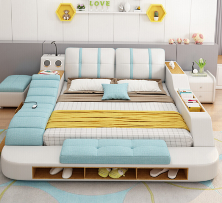 Doble diseño de cama tapizada de cuero moderna de 180x200 cm.