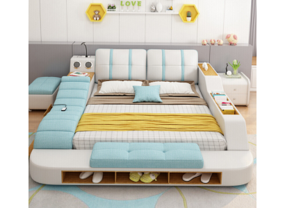 Doble diseño de cama tapizada de cuero moderna de 180x200 cm.