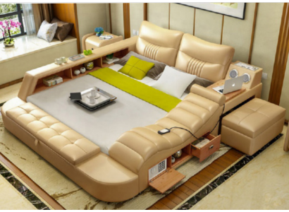 Cama multifunción - Caja fuerte - Cama térmica USB Sonido Hotel Camas de cuero