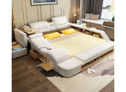 Doble diseño de cama de cuero, camas acolchadas modernas multifunción de hotel.