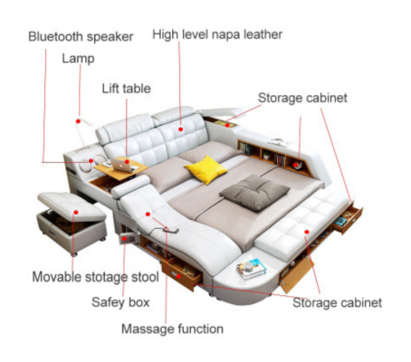 Cama multifuncional - Caja fuerte - Cama térmica - USB - Cama doble con sonido