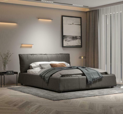 Diseño de cama de cuero doble matrimonial moderna de lujo de hotel.