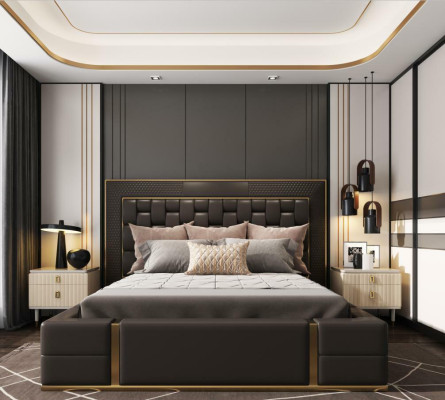 Cama doble de cuero Cama de cuero Camas Cama Cuero Tapizado Dormitorio 180x200cm