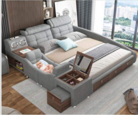 Cama de cuero Cama Camas Tapizadas Doble Multifunción 180x200 Estructura de cama de cuero Diseño