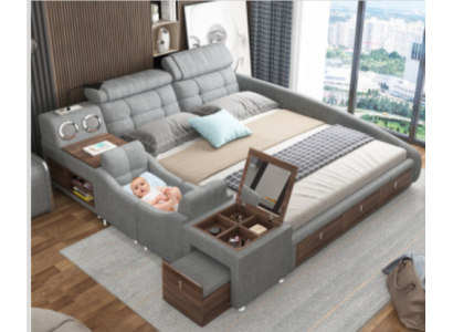 Cama de cuero Cama Camas Tapizadas Doble Multifunción 180x200 Estructura de cama de cuero Diseño