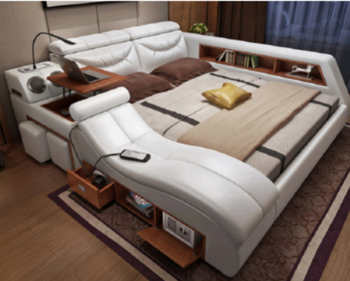 Diseño Cama xxl Grande Cuero con Tapizado Camas Hotel 180x200cm Multifunción