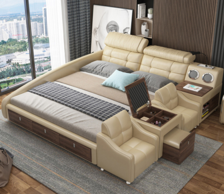 Cama de cuero Cama acolchada Doble Multifunción 180x200 Estructura de cama de cuero Diseño