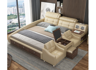 Cama de cuero Cama acolchada Doble Multifunción 180x200 Estructura de cama de cuero Diseño