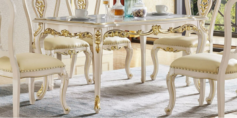 Cómoda clásica Conjunto de mesa de comedor 6 sillas Armario de 8 piezas de madera maciza