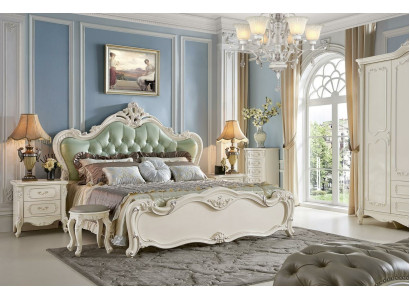 Set de dormitorio de 6 piezas. Cómoda, cama, tocador, estilo barroco, madera maciza.