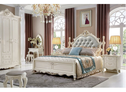 Chesterfield Set de dormitorio real de muebles 7 piezas. Cama barroca de madera maciza.