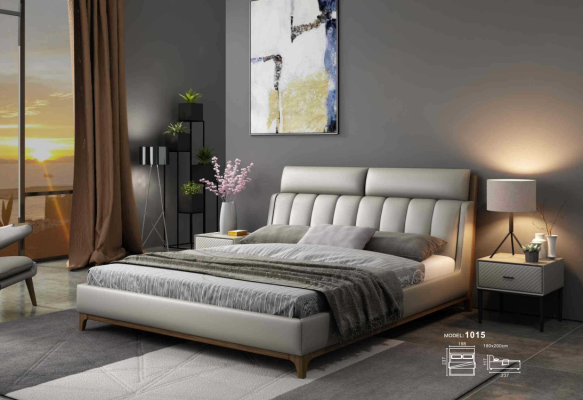 Cama de diseño moderno 180x200 cuero madera camas dobles habitación dormitorio.