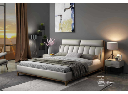 Cama de diseño moderno 180x200 cuero madera camas dobles habitación dormitorio.