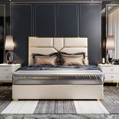 Cama cabecero Diseño Lujo Hotel Camas Matrimoniales 180x200cm Habitación de Dormir