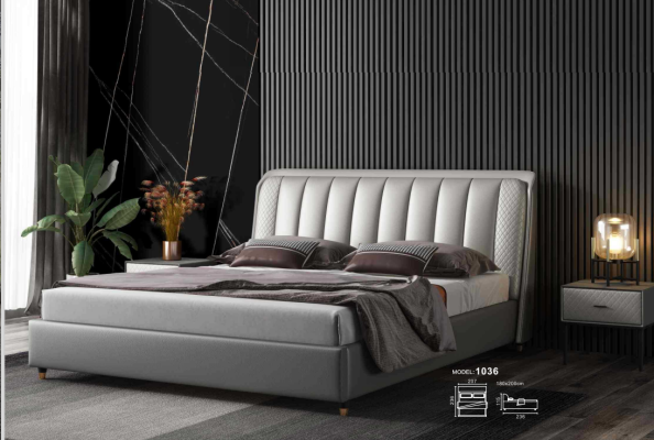 Cama de diseñador Dormitorio Cama textil Cuero Hotel de lujo Acolchado XXL Grande Madera