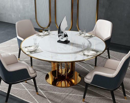 Mesa redonda de lujo, mesas de diseño redondas, muebles de acero inoxidable, mesas de comedor comedor nuevos.