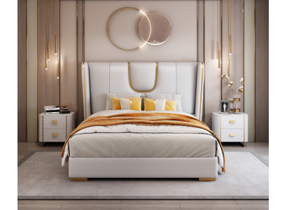 Dormitorio de lujo con cama doble de cuero y metal de 150/180x200 cm.