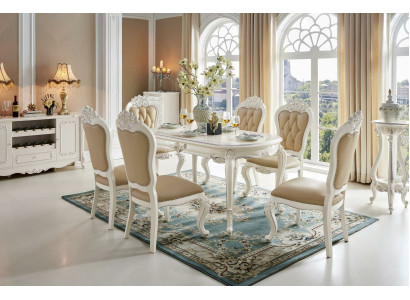 Clásico conjunto de comedor de madera maciza para mesa de comedor, juego de muebles de comedor de 7 piezas.