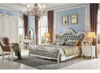 Mesita de noche de dormitorio, cama de 6 piezas. Conjunto de dormitorio, tocador de madera maciza.