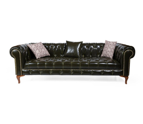 Sofás de tres plazas Sofá de cuero clásico Chesterfield Muebles de lujo de cuero nuevo