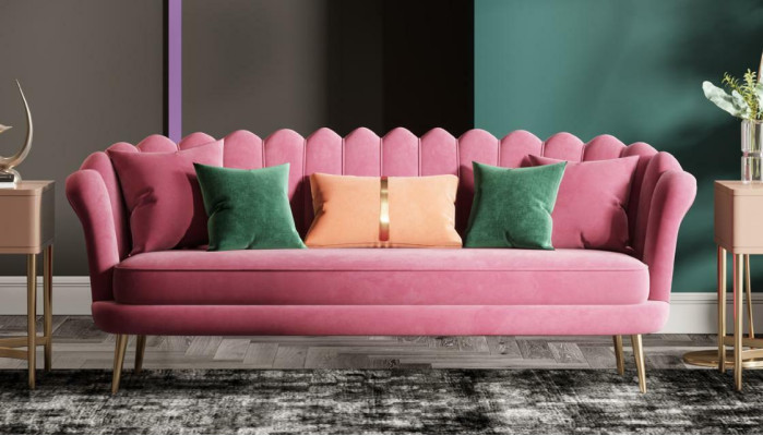 Sofá de diseño de tela de terciopelo nuevo de 3 plazas para relajarse en el salón.
