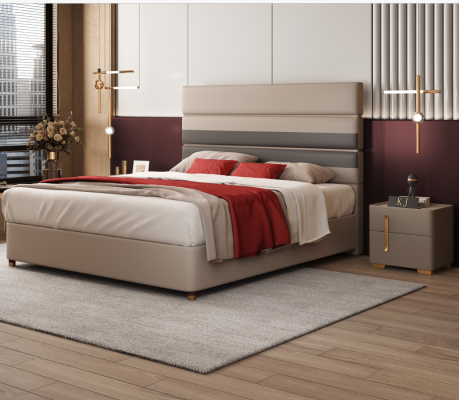 Cuero Acolchado Cama Camas Hotel Lujo Diseñador Doble Matrimonial Dormitorio Beige