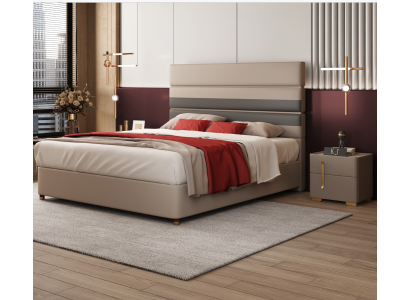 Cuero Acolchado Cama Camas Hotel Lujo Diseñador Doble Matrimonial Dormitorio Beige
