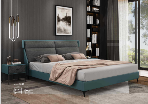 Clásica cama de lujo tapizada en cuero textil de alta calidad cama dormitorio nuevo