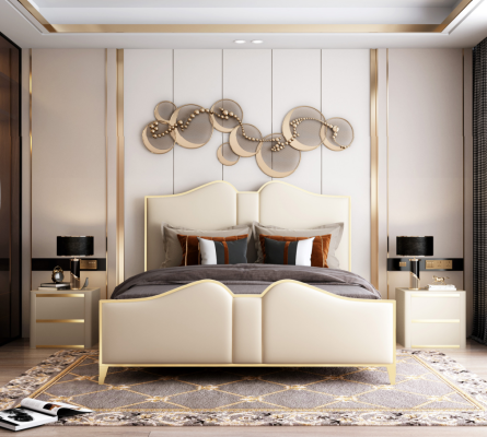 Cama doble Cama matrimonial Diseño Cama tapizada Cama de diseño Cama de cuero.