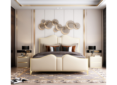 Cama doble Cama matrimonial Diseño Cama tapizada Cama de diseño Cama de cuero.