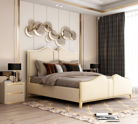 Cama doble Cama matrimonial Diseño Cama tapizada Cama de diseño Cama de cuero.