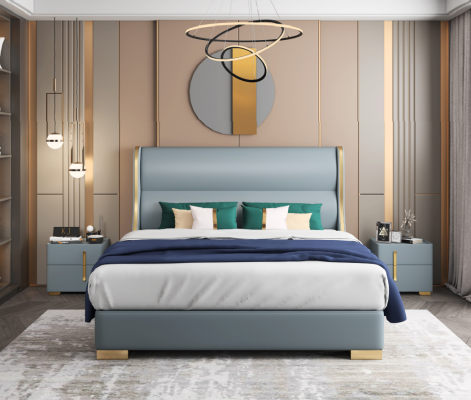 Diseñador de dormitorio de lujo Cama doble 150/180x200cm Cuero Metal