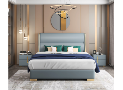 Diseñador de dormitorio de lujo Cama doble 150/180x200cm Cuero Metal