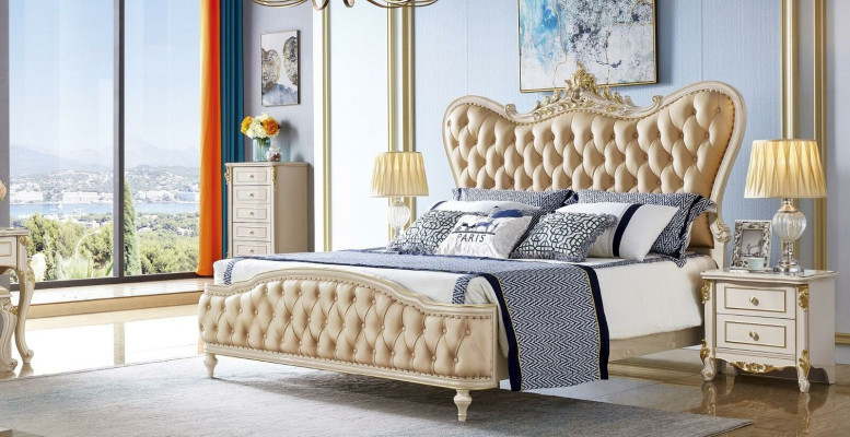 Muebles de dormitorio: cama, 2 mesitas de noche, conjunto de 5 piezas. Clásico y elegante en madera maciza.