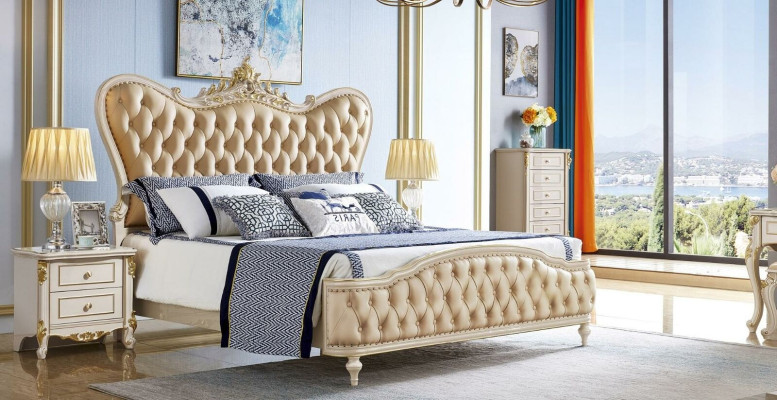 Muebles de dormitorio: cama, 2 mesitas de noche, conjunto de 5 piezas. Clásico y elegante en madera maciza.