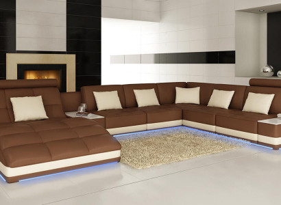 Bix XXL sofá de esquina de asiento tapizado de cuero en forma de U.