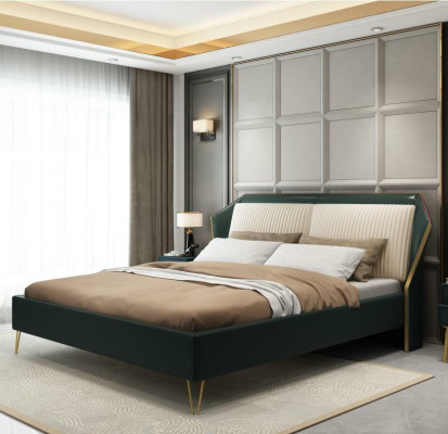 Lujo Textil Cama Doble Diseño Dormitorio Clásico Camas Verde