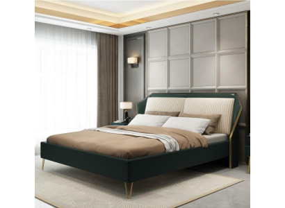 Lujo Textil Cama Doble Diseño Dormitorio Clásico Camas Verde