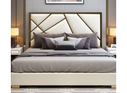 Cama Acolchado Diseño Lujo Dobles Camas de Hotel Decoración de Dormitorio Cuero Nuevo