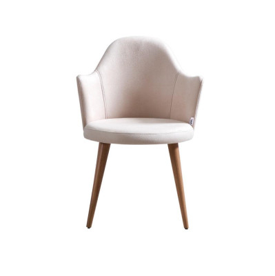 Silla tapizada con reposabrazos para comedor estilo country.