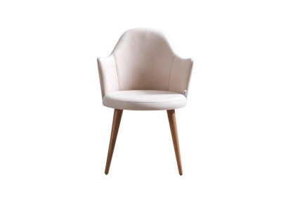 Silla tapizada con reposabrazos para comedor estilo country.