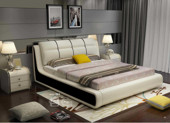 Cama de lujo para dormitorio doble de madera con camas de 180x200 cm en hotel de diseño.